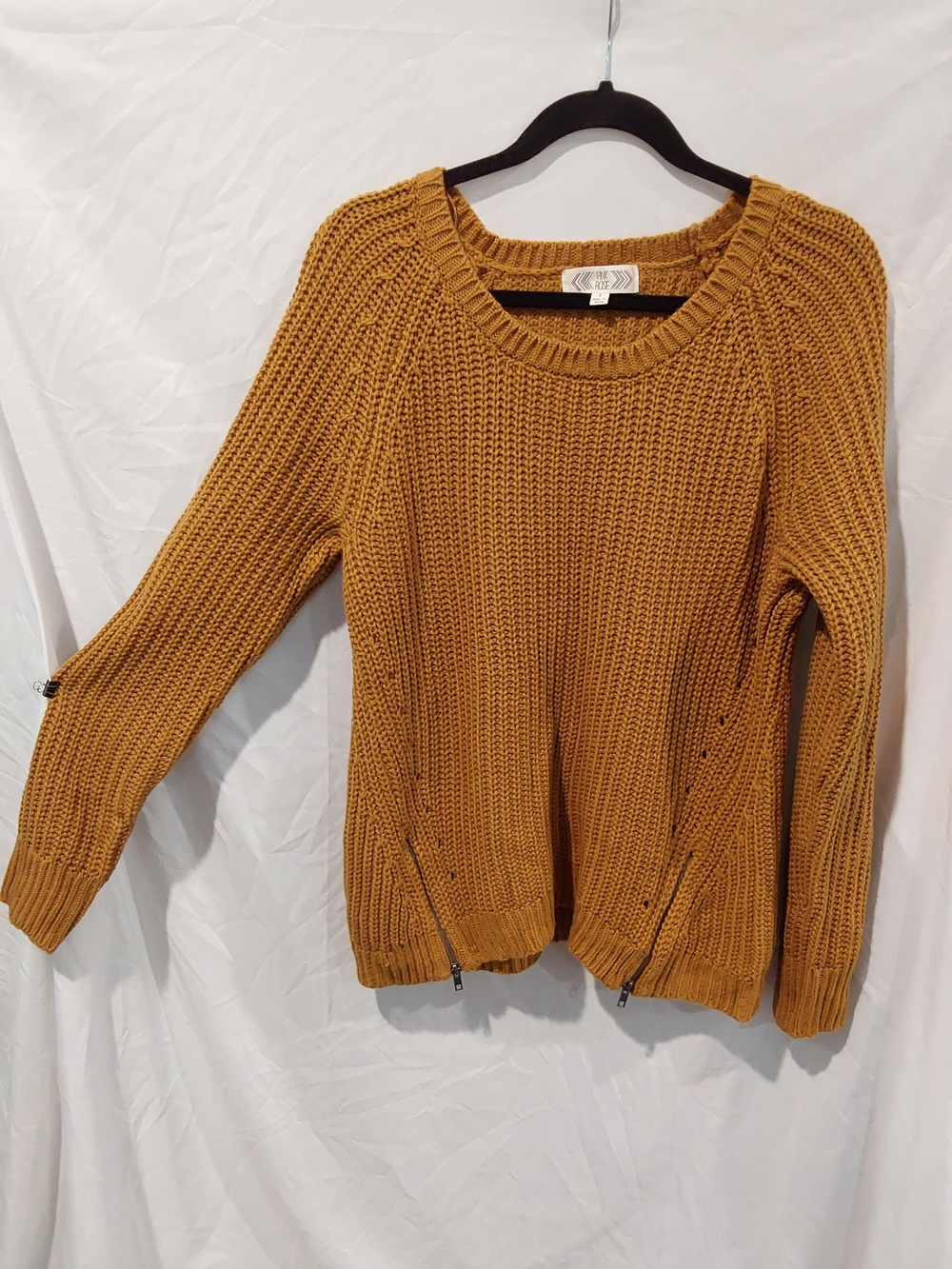 Pink Rose Scoop Neck Chunky Knit Sweater In A Soft Toffee Brown Color